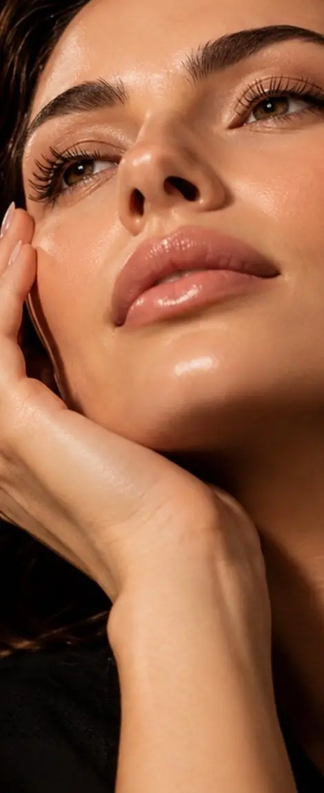 Mulher com a mão no rosto e pele luminosa na campanha Black Beauty 2026